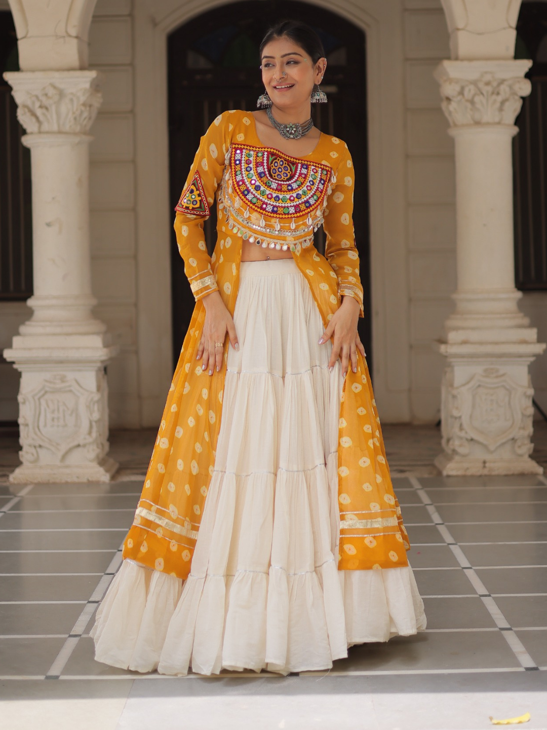 Kora Cotton Lehenga with Bandhani Top
