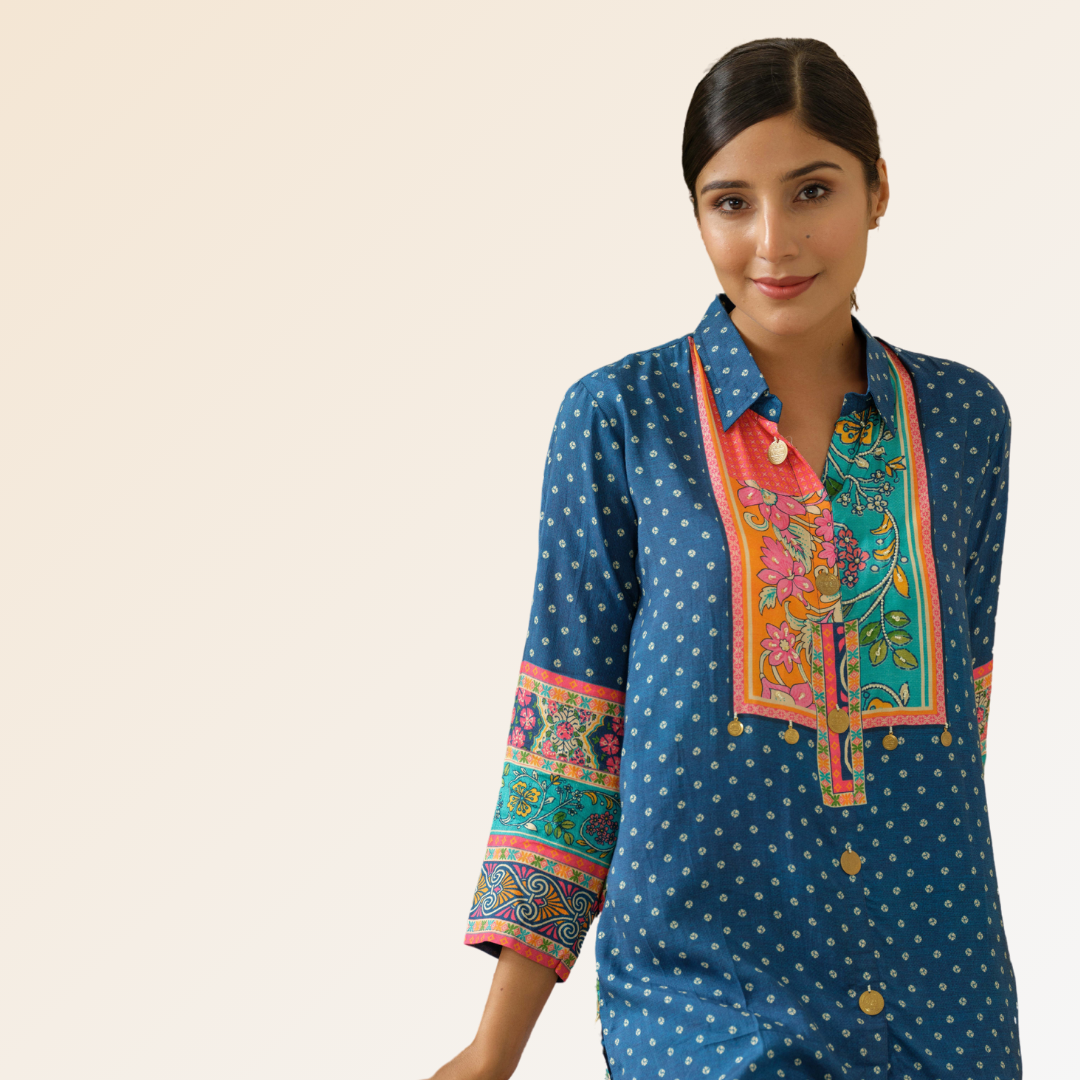 Blue Bandhani Print Muslin Co-Ord Set