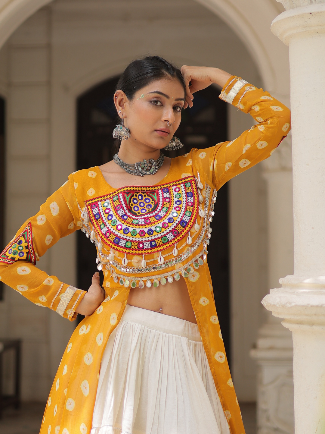 Kora Cotton Lehenga with Bandhani Top