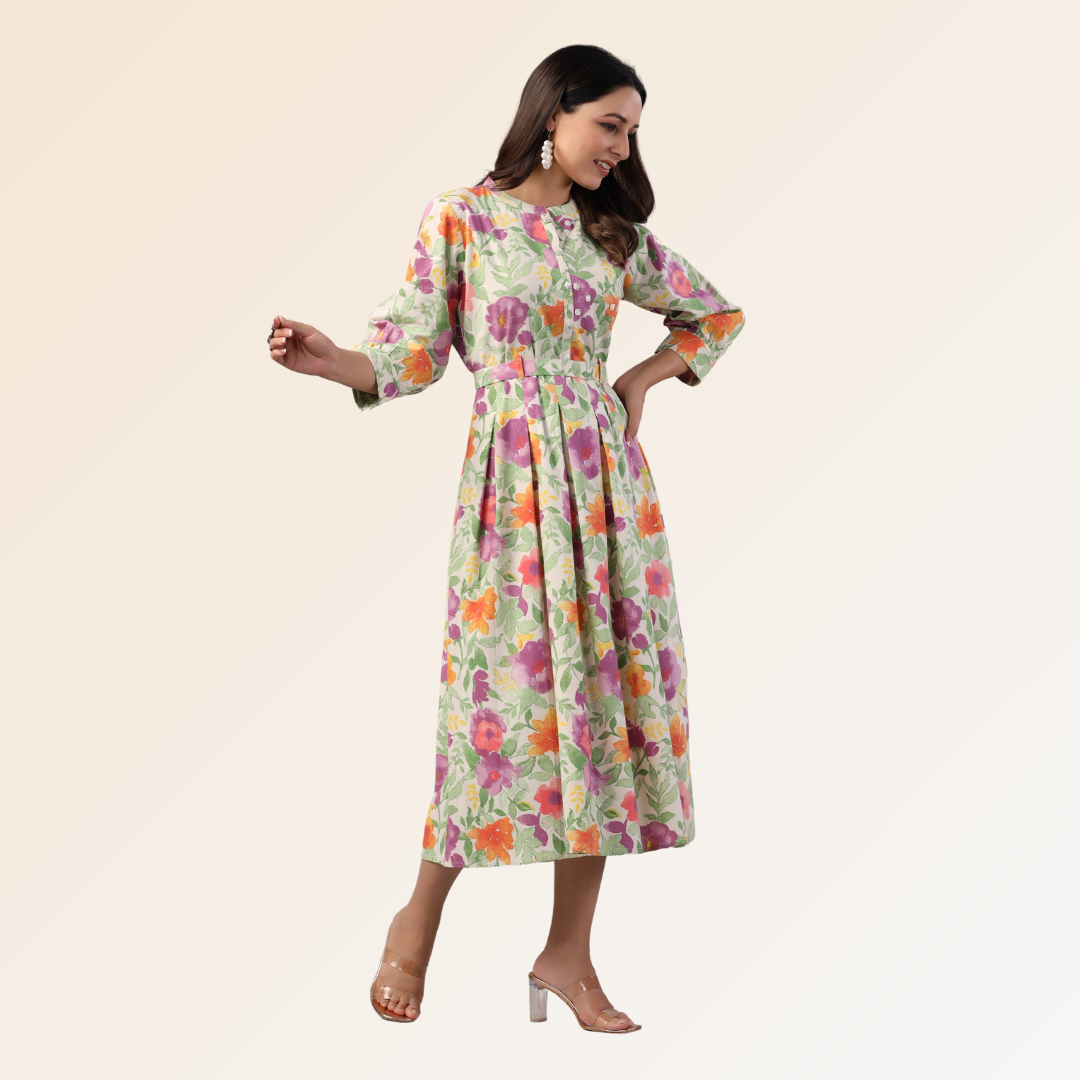 Floral Dress With Belt