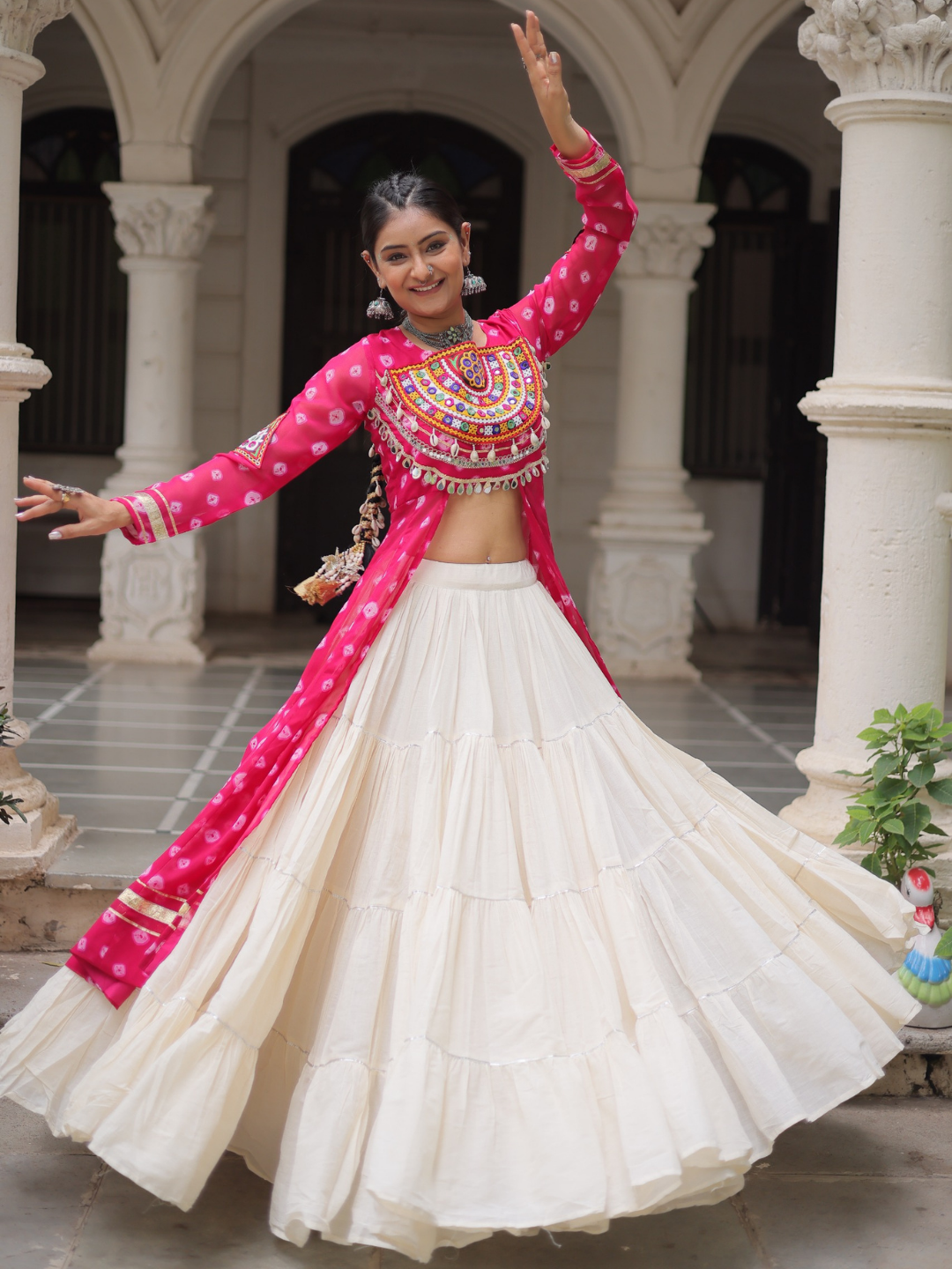 Kora Cotton Lehenga with Bandhani Top