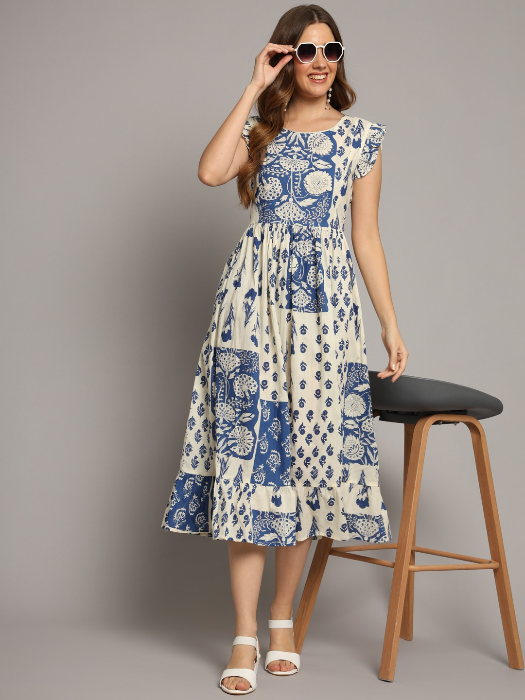 Timeless Blue and White Cotton Dress