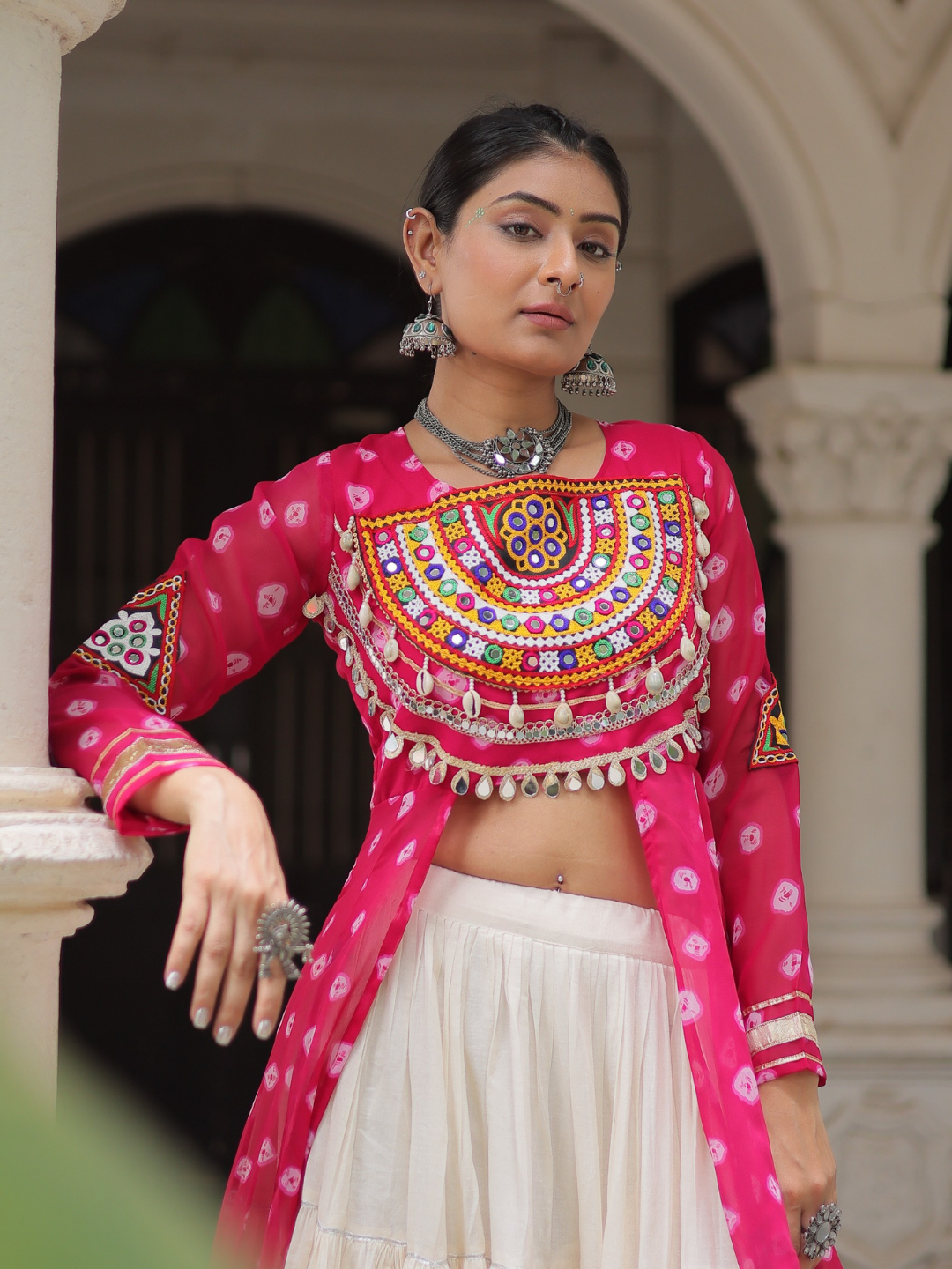 Kora Cotton Lehenga with Bandhani Top