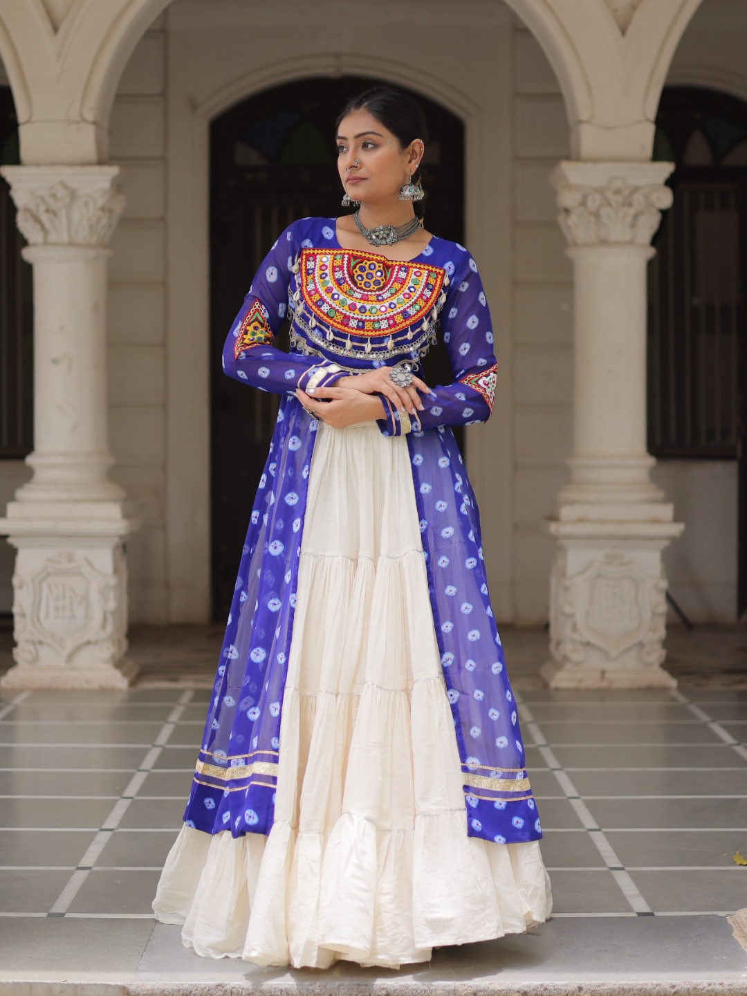 Kora Cotton Lehenga with Bandhani Top