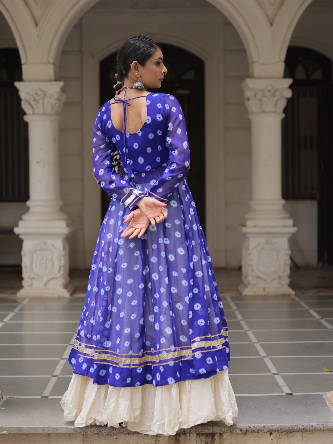 Kora Cotton Lehenga with Bandhani Top