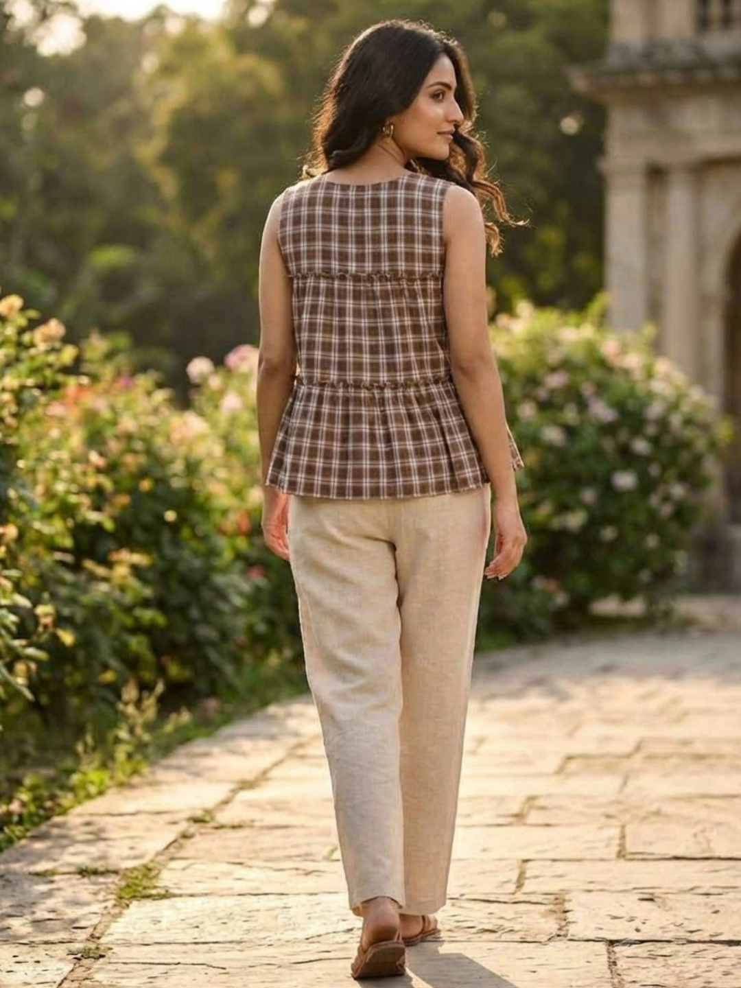 Linen Cotton Co-ord Set in Earthy Checks