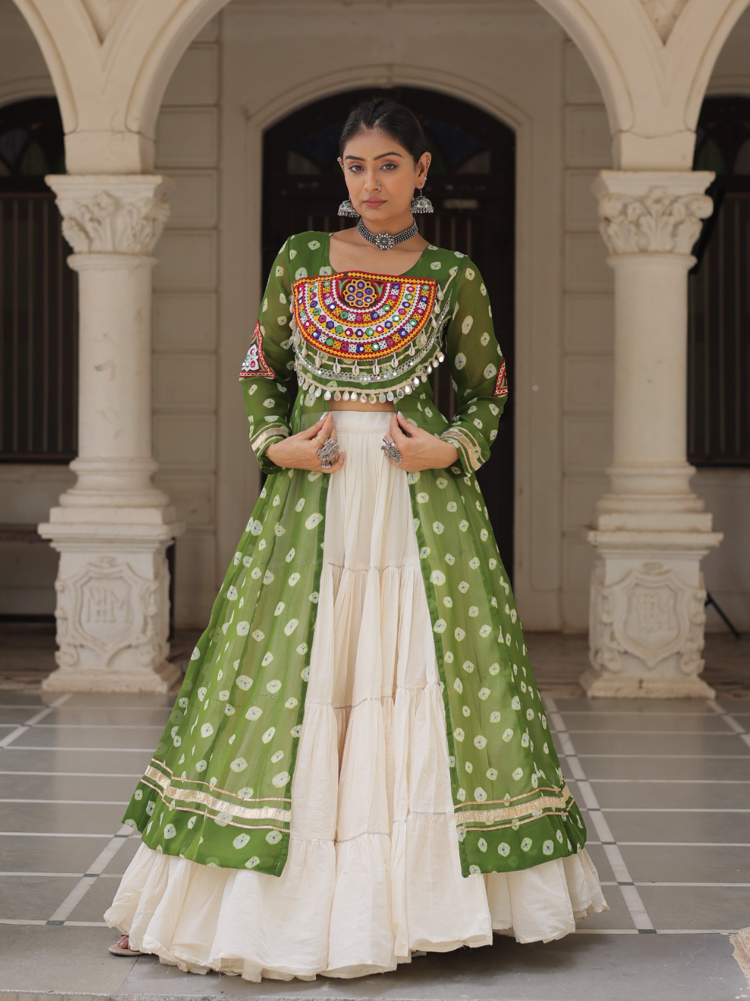 Kora Cotton Lehenga with Bandhani Top