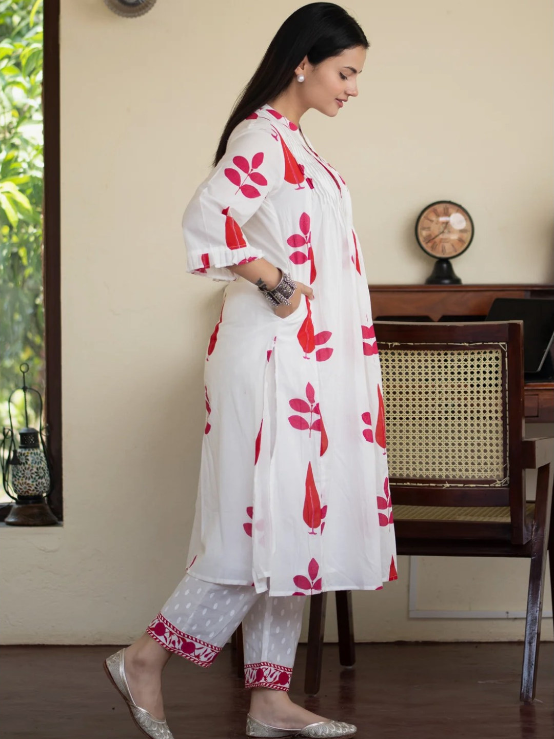 Hand Block Print Cotton Co-ord Set with Pintuck Yoke