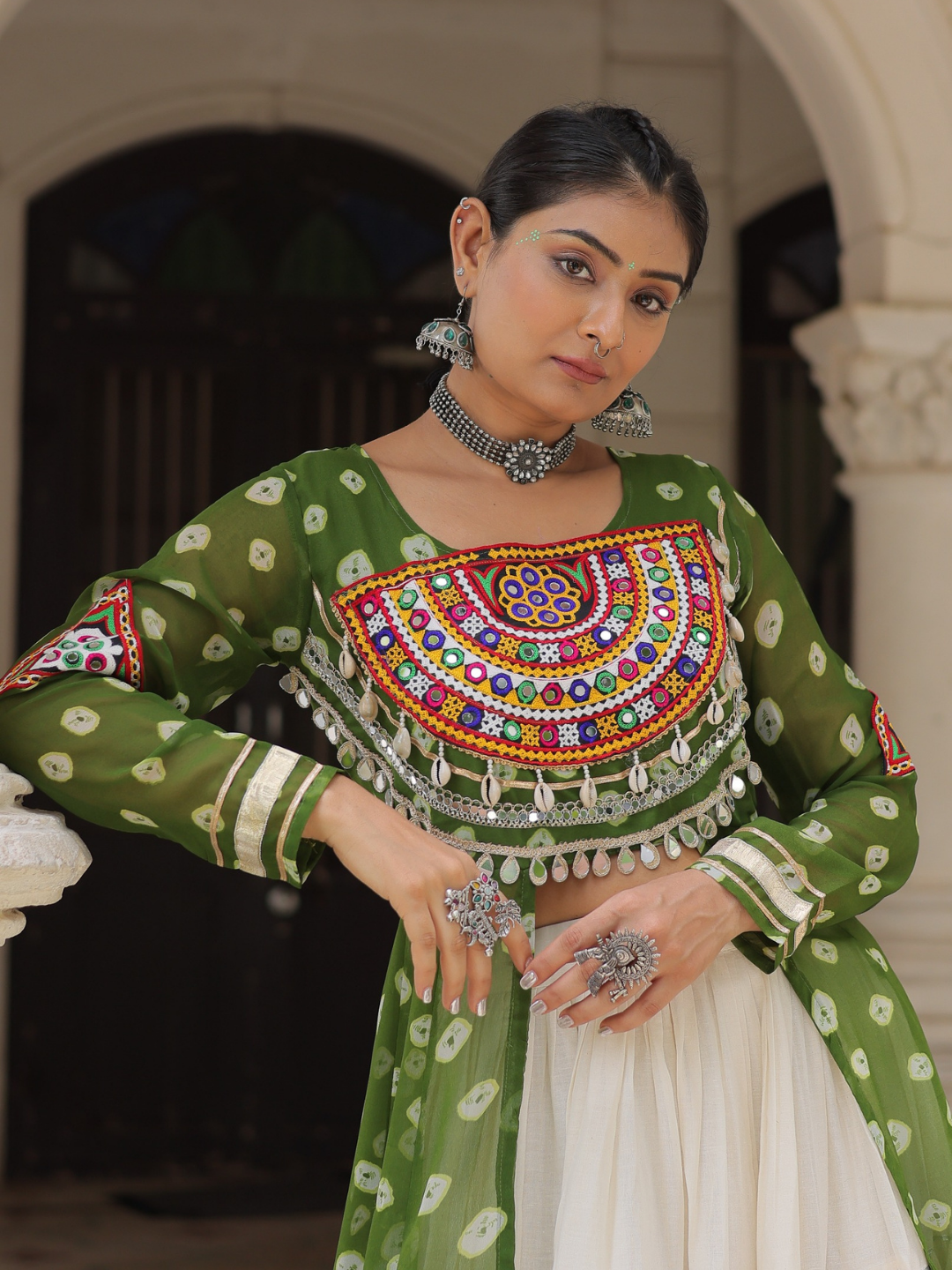 Kora Cotton Lehenga with Bandhani Top