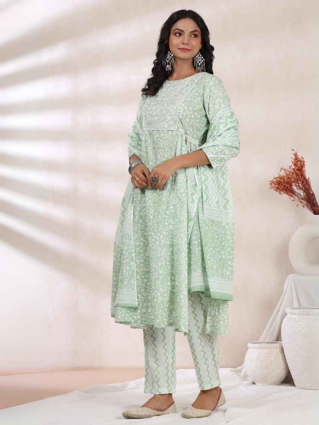 Mint Green Printed Dupatta Set