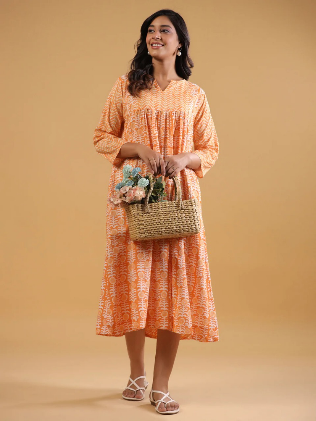 Breezy Orange Cotton Dress