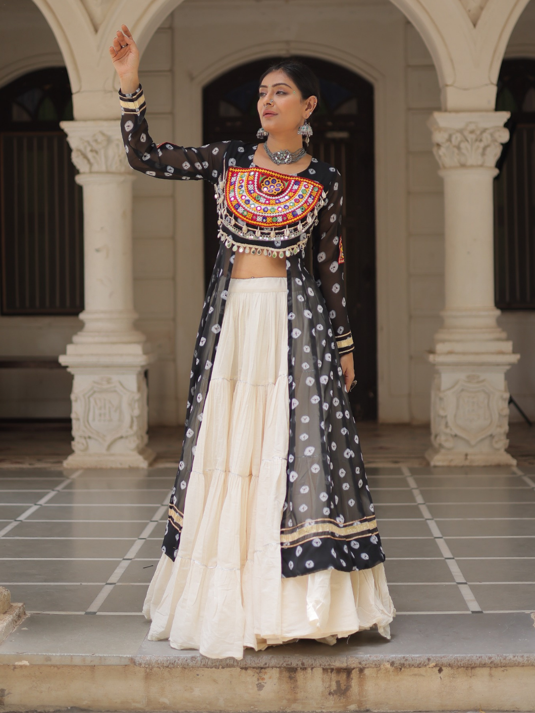 Kora Cotton Lehenga with Bandhani Top