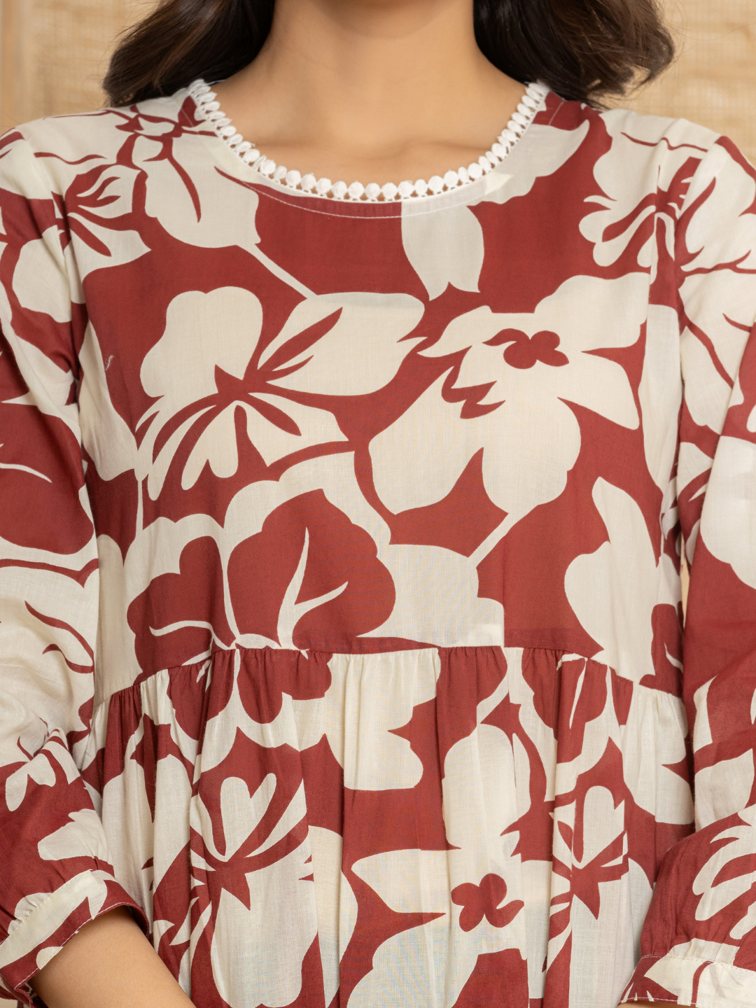 Graceful Maroon Tiered Cotton Dress