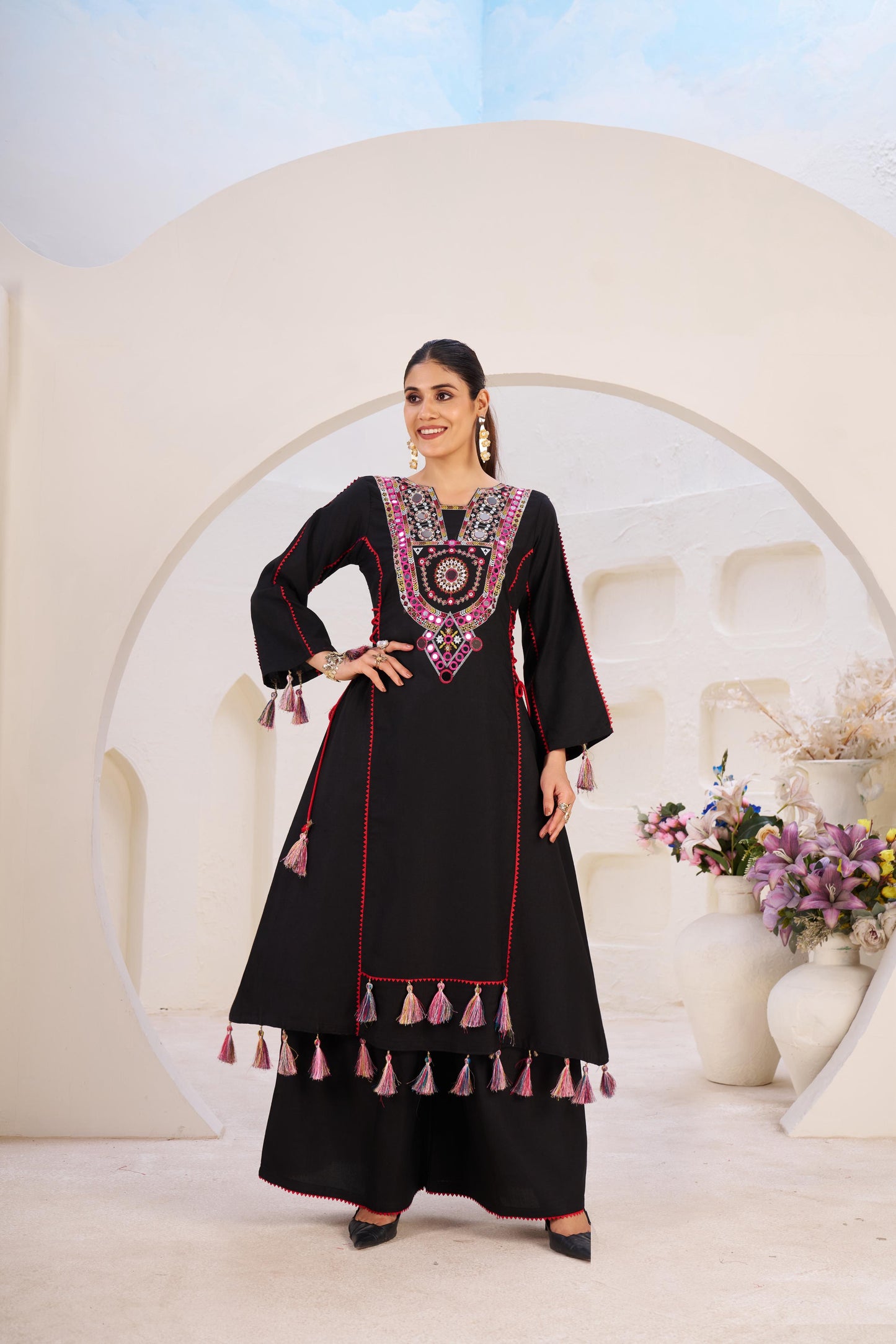 Boho Off-White Khadi Mirror Work Set