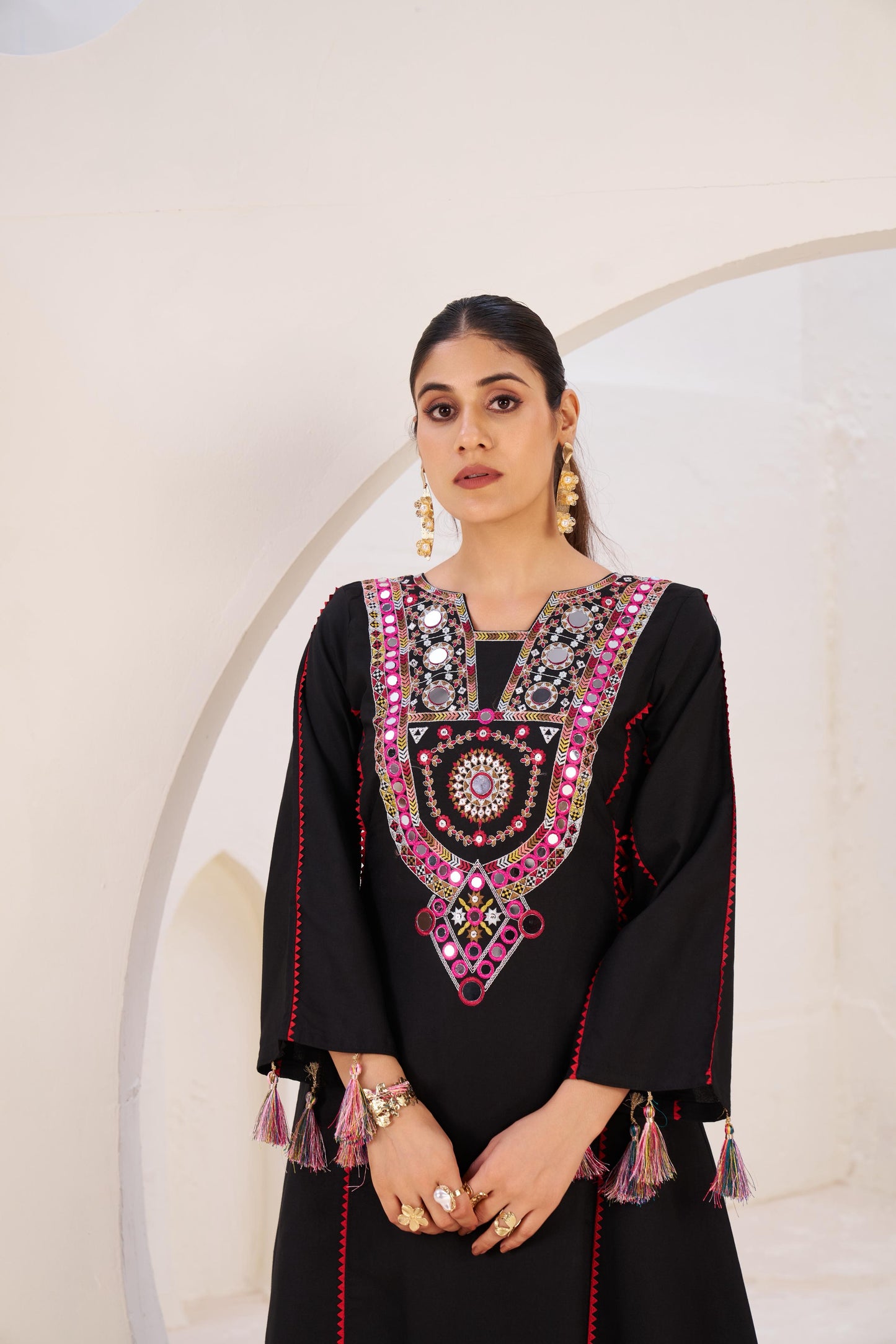 Boho Off-White Khadi Mirror Work Set