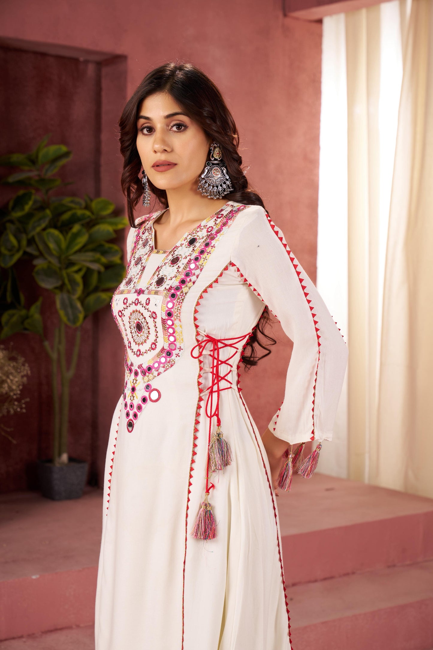 Boho Off-White Khadi Mirror Work Set