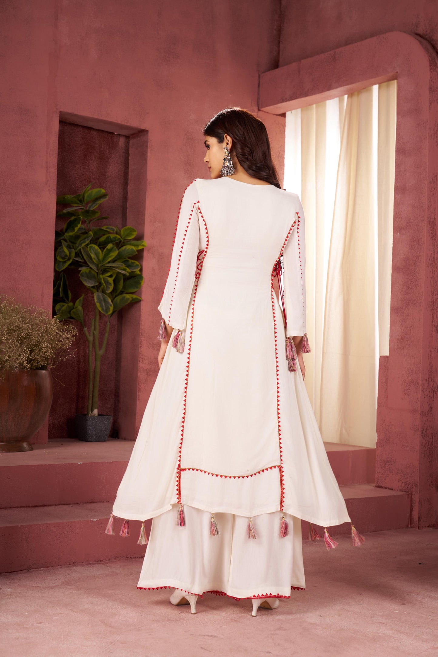 Boho Off-White Khadi Mirror Work Set