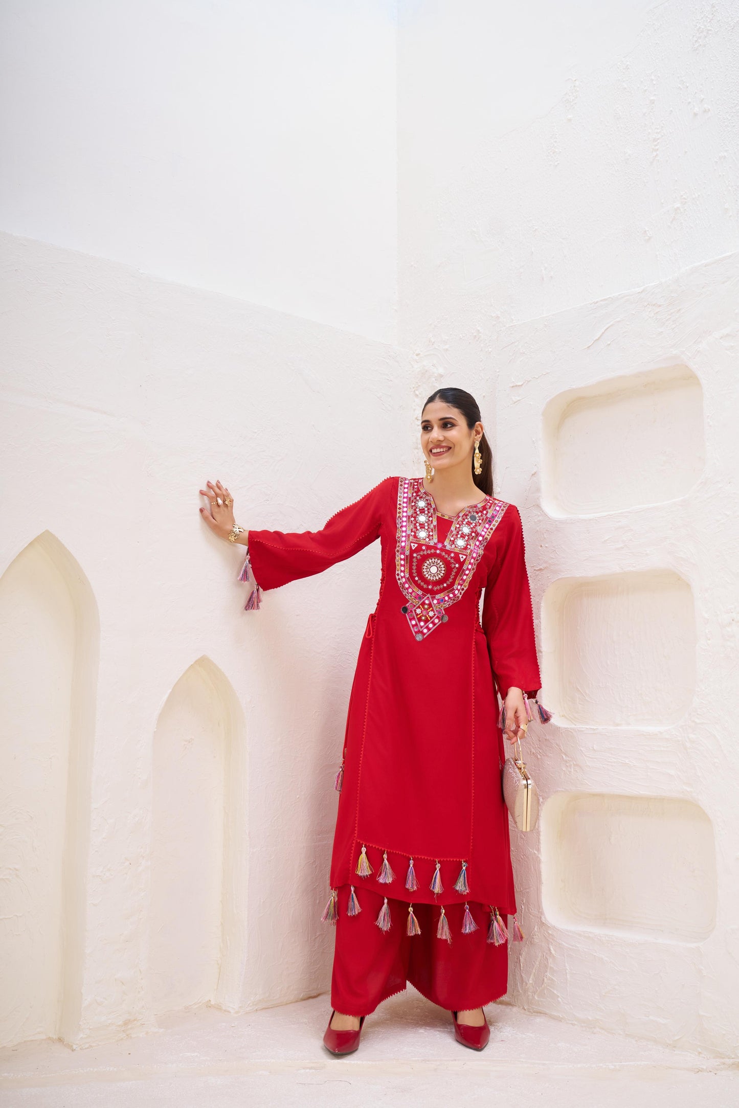 Boho Off-White Khadi Mirror Work Set