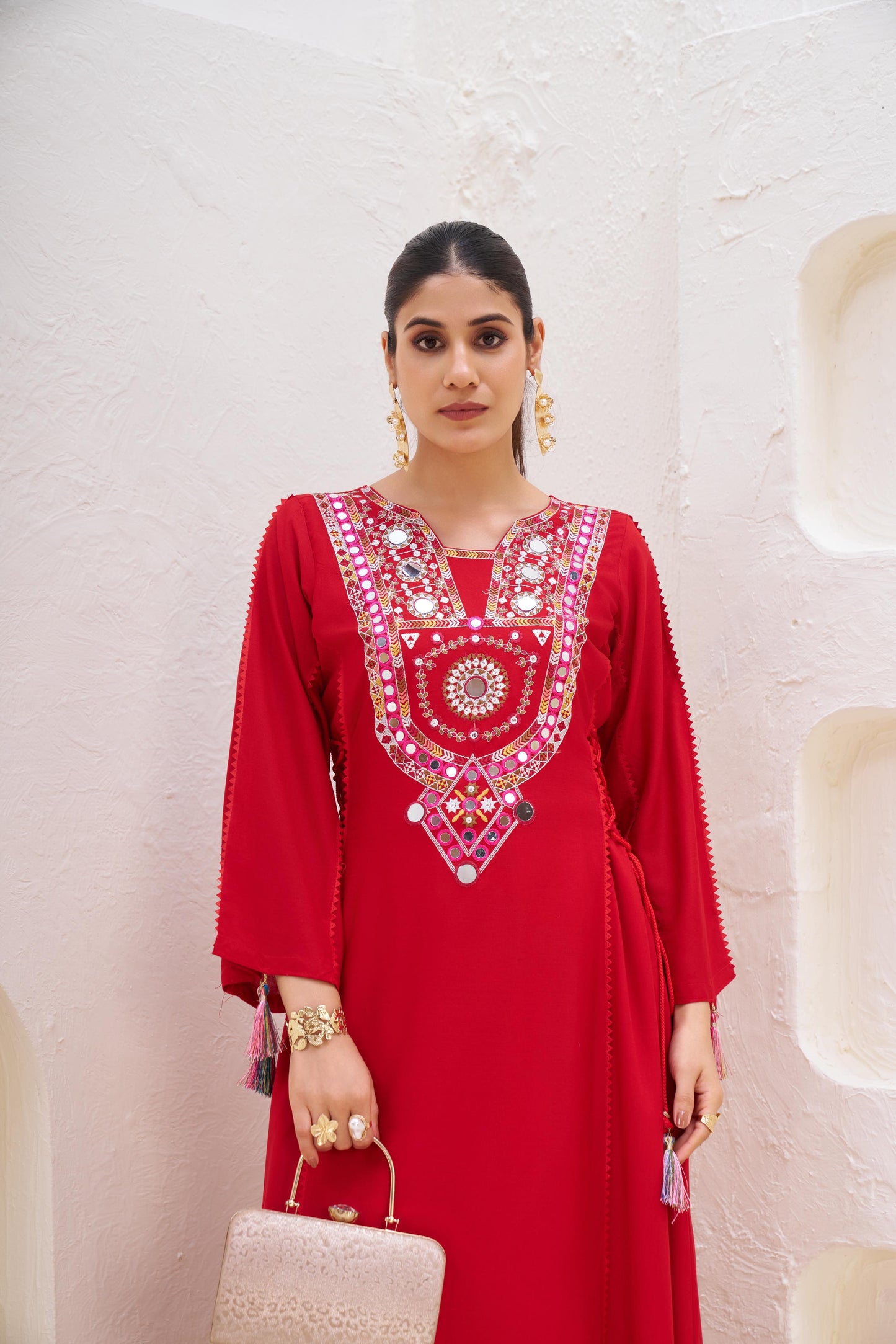 Boho Off-White Khadi Mirror Work Set