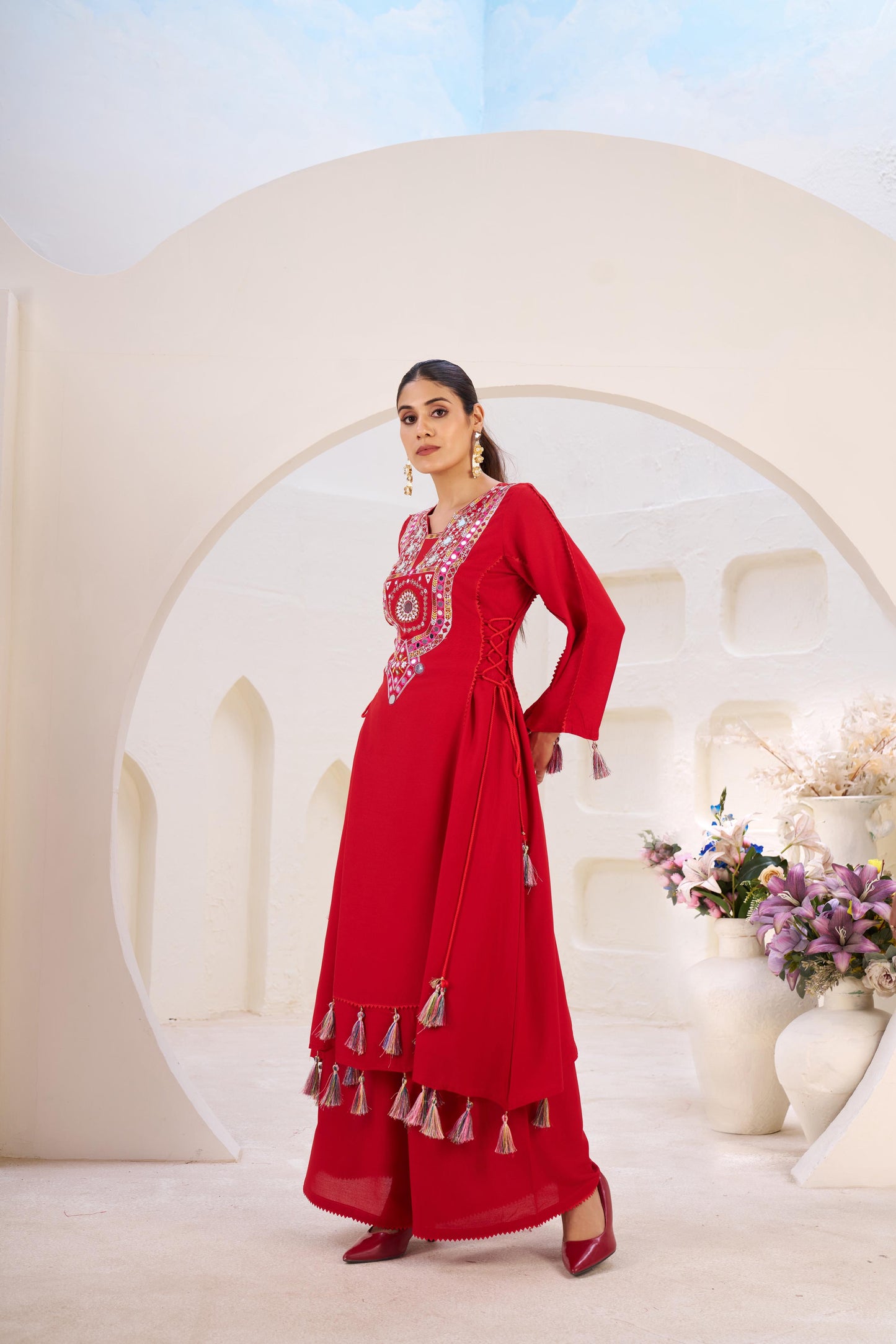 Boho Off-White Khadi Mirror Work Set