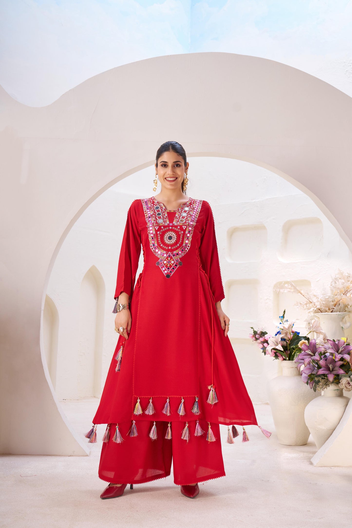 Boho Off-White Khadi Mirror Work Set