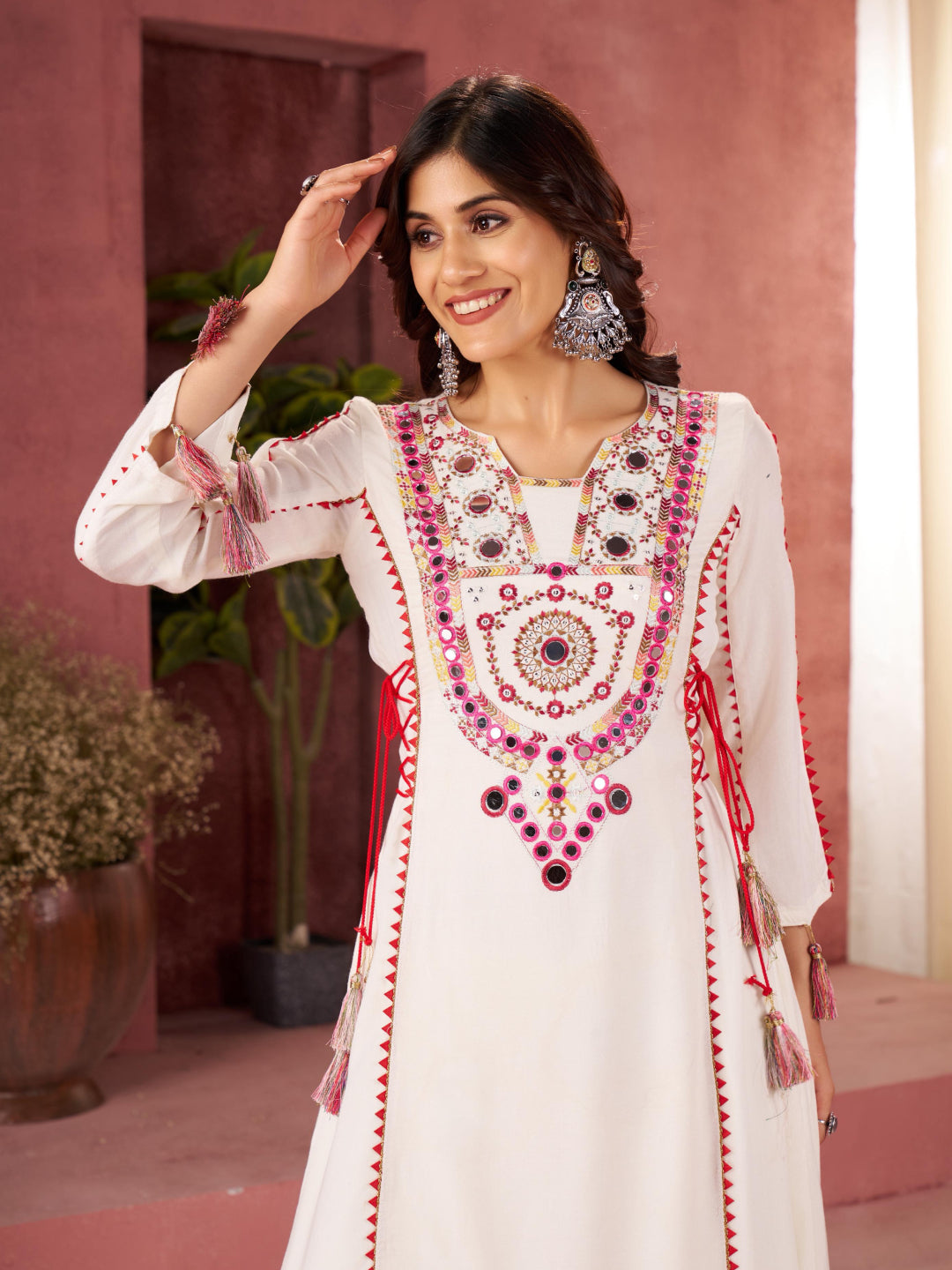 Boho Off-White Khadi Mirror Work Set