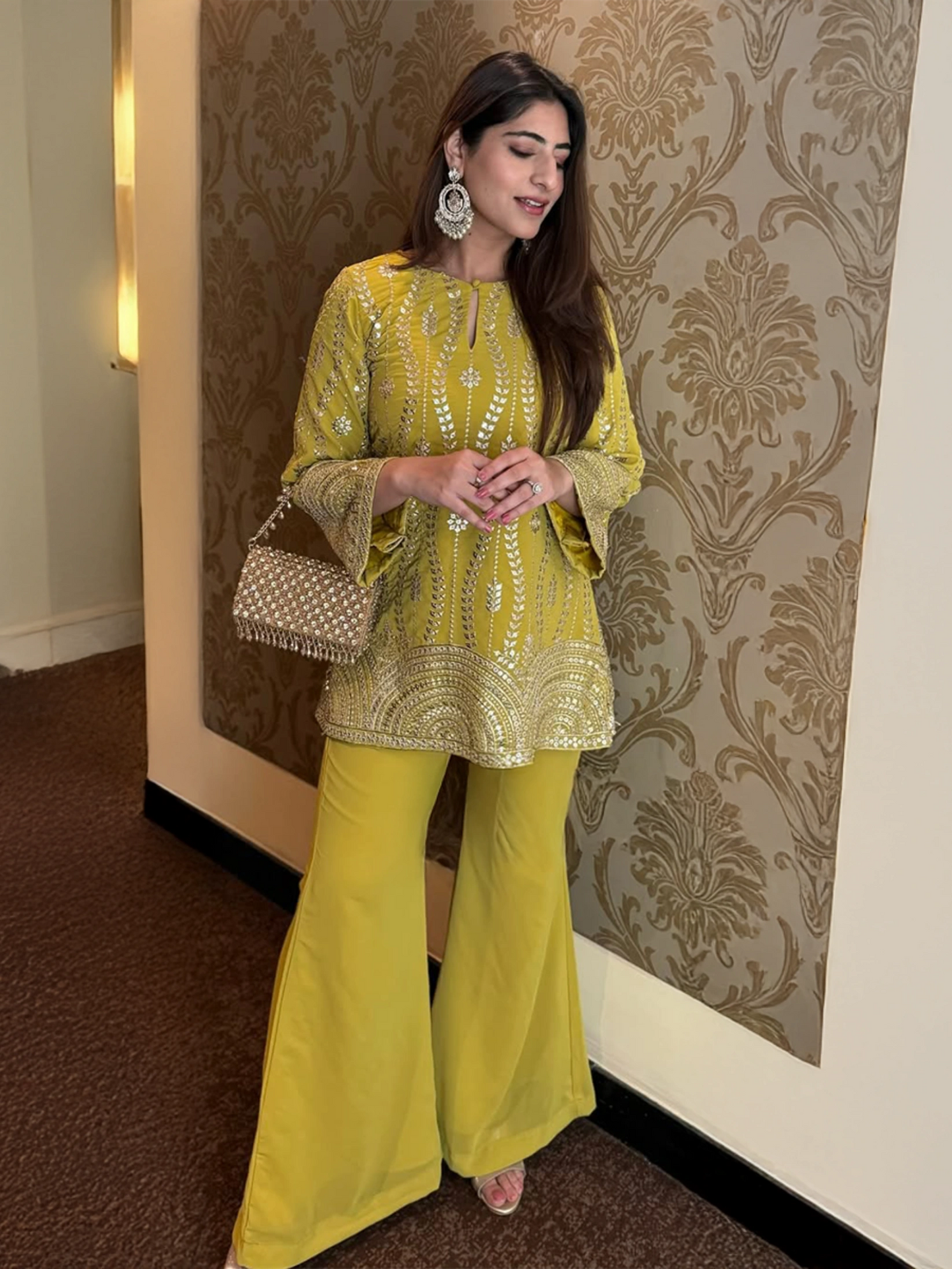 Regal Glamour Lime Yellow Co-ord Set