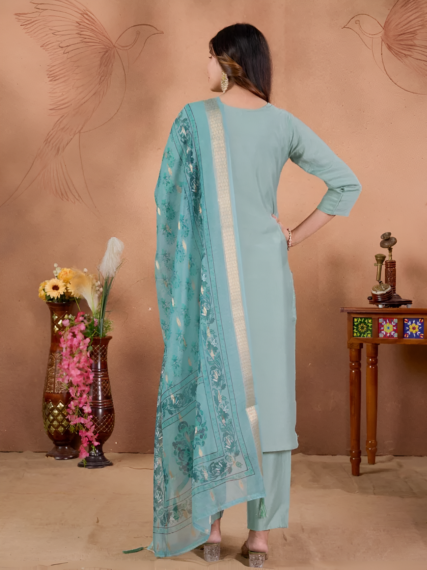 Serene Mint Roman Silk Embroidered Dupatta Set