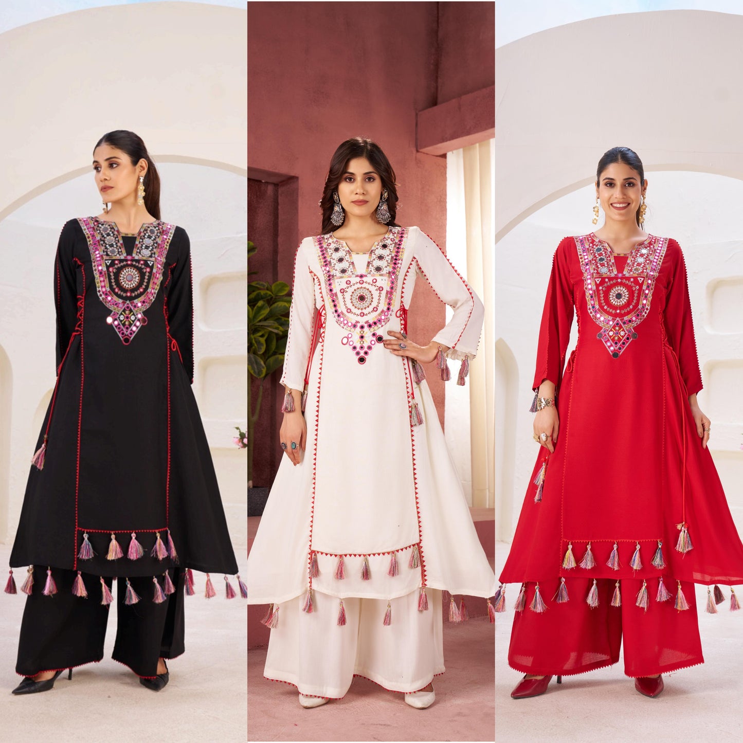 Boho Off-White Khadi Mirror Work Set