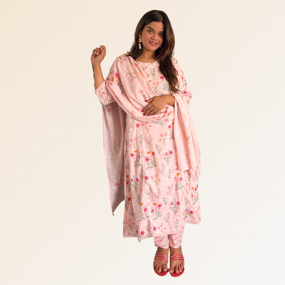 Light Pink Linen Dupatta Set