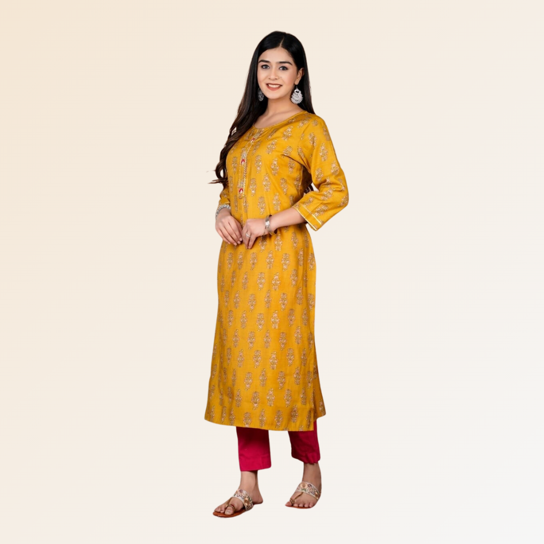 Mustard BlockPrint Kurti