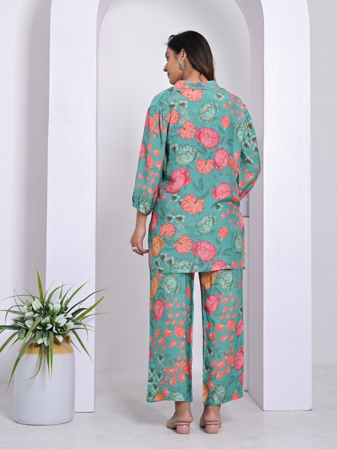 Floral Escape Teal Muslin Co-ord Set