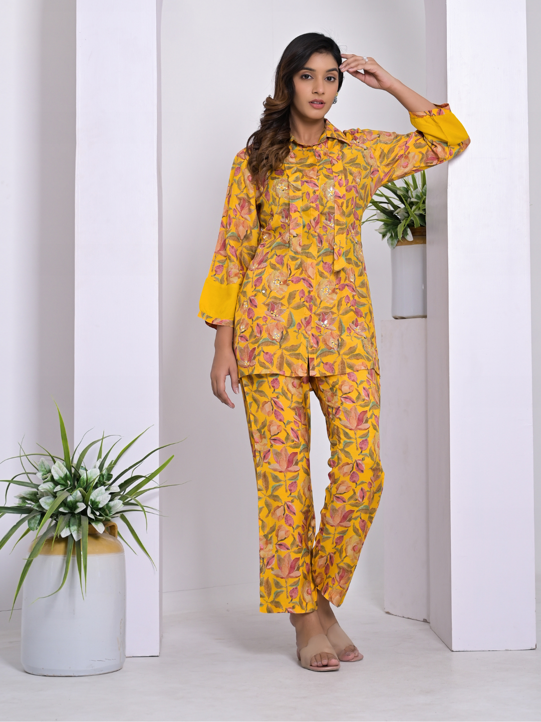 Yellow Blossom Floral Muslin Co-ord Set