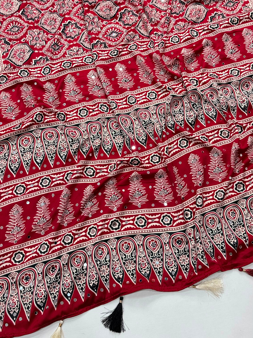 Mirror Glow Gajji Satin Ajrakh Saree