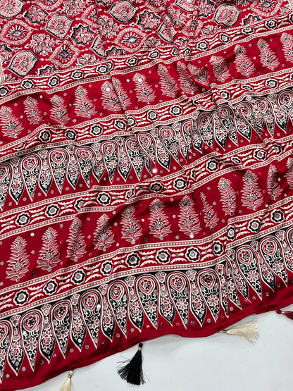 Mirror Glow Gajji Satin Ajrakh Saree