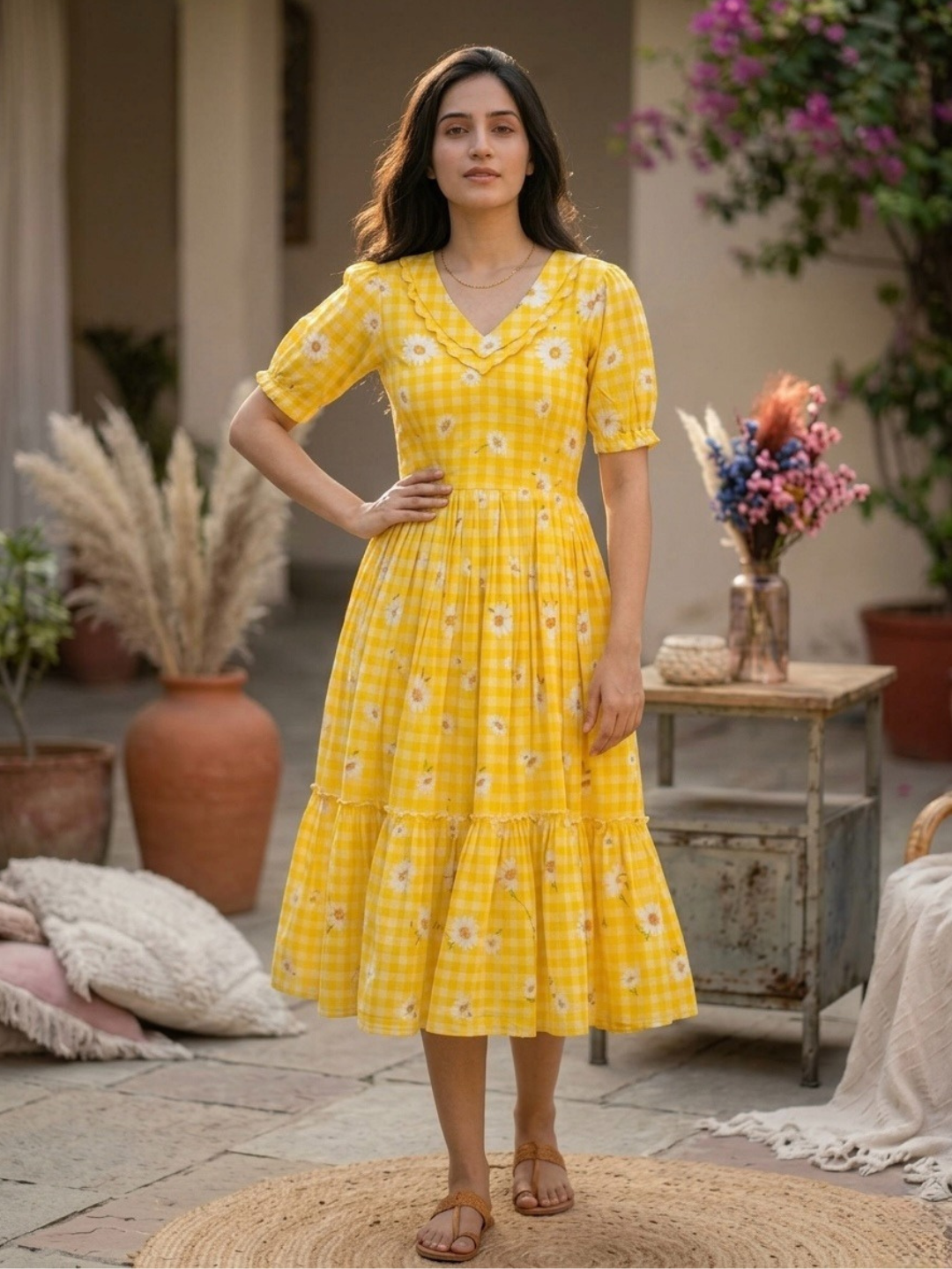 Breezy Gingham Muslin Silk Dress