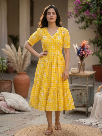 Breezy Gingham Muslin Silk Dress