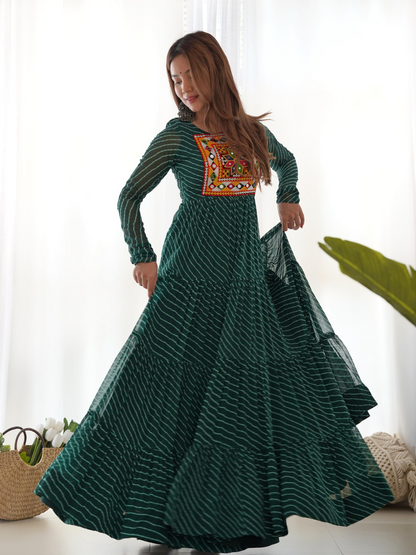Leheriya Gown with Gamthi Patchwork