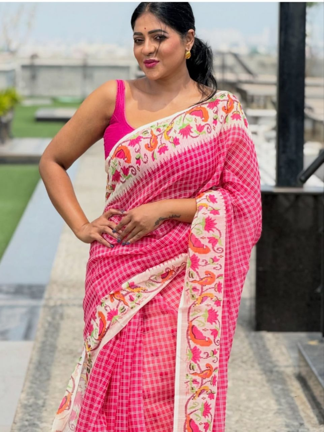 Rosé Heritage Digital Print Soft Linen Saree