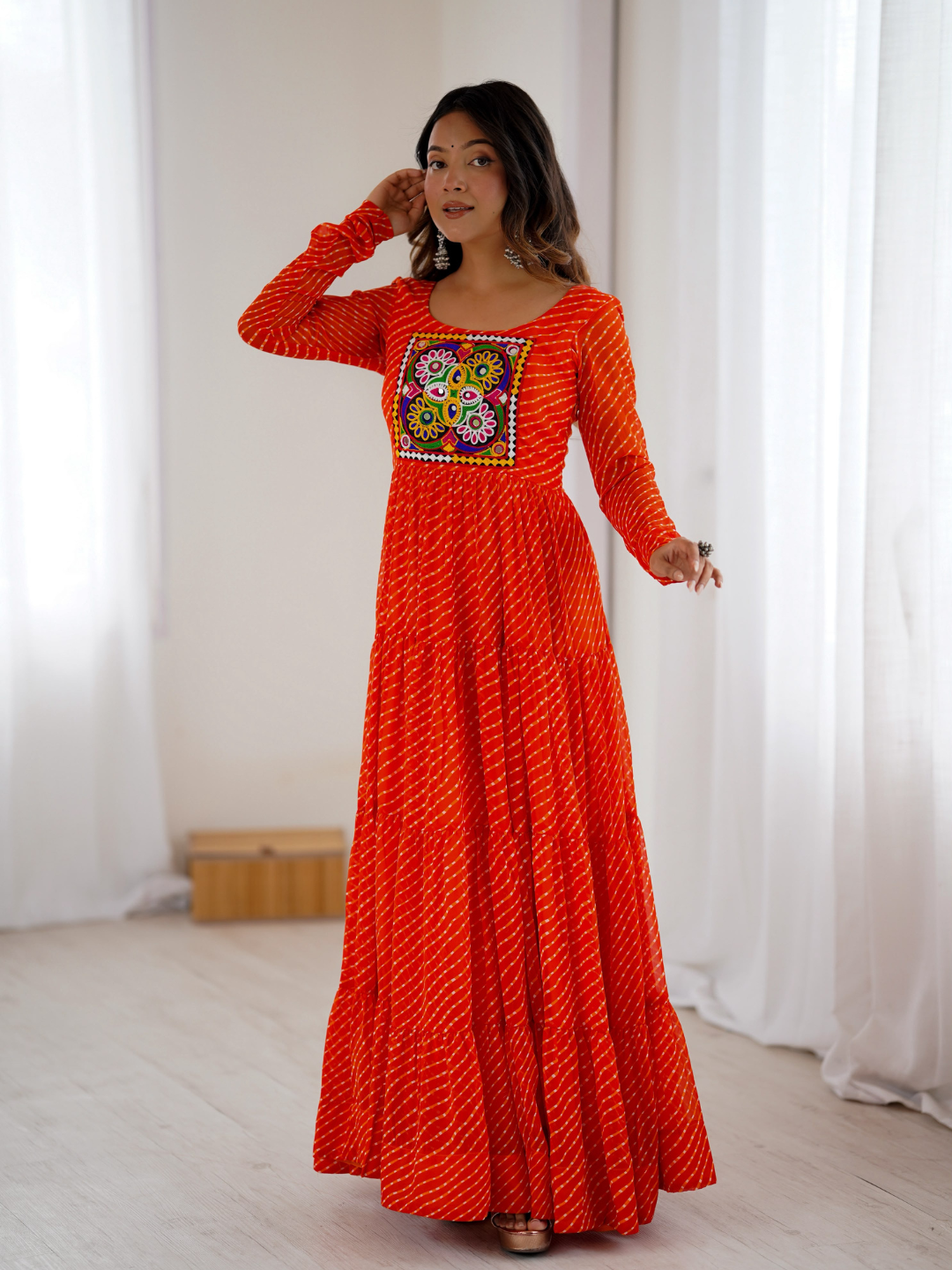 Leheriya Gown with Gamthi Patchwork
