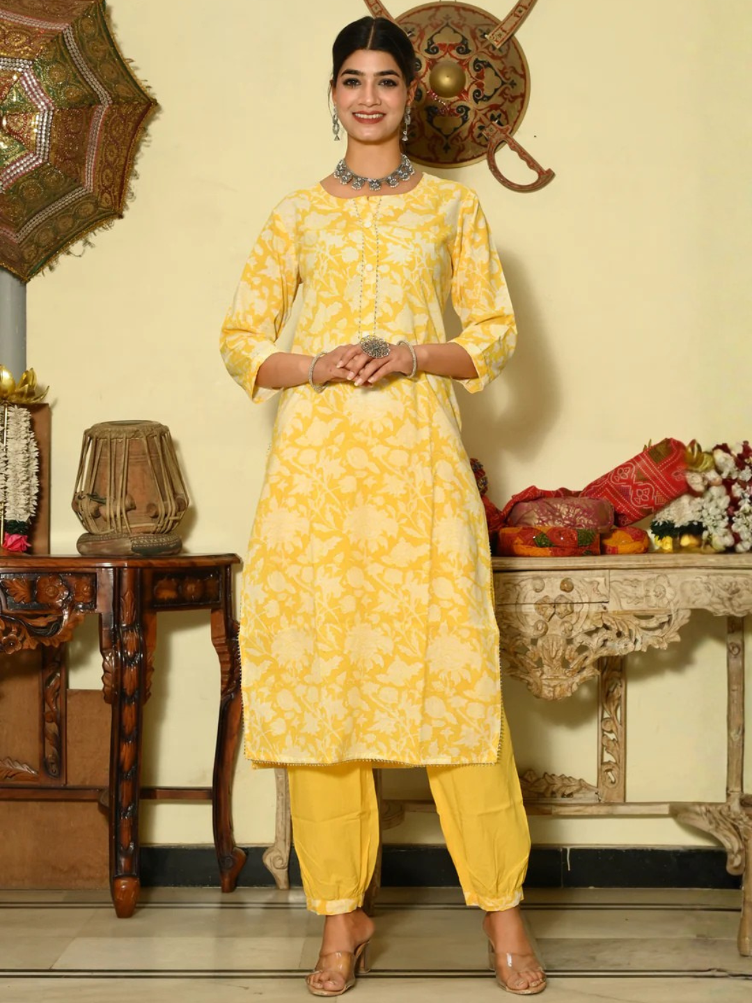 Pastel Charm Hand-Block Suit Set