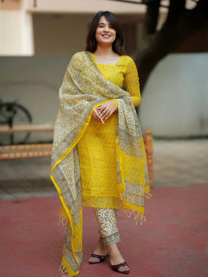 Premium Yellow Kota Doriya Dupatta Set