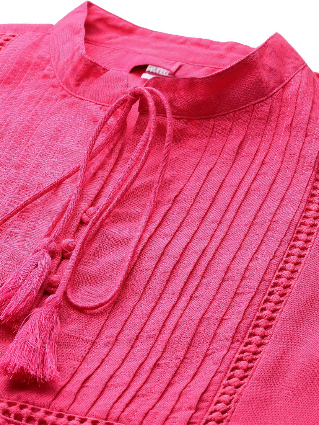 Pink Short Dress with Pleated Yoke