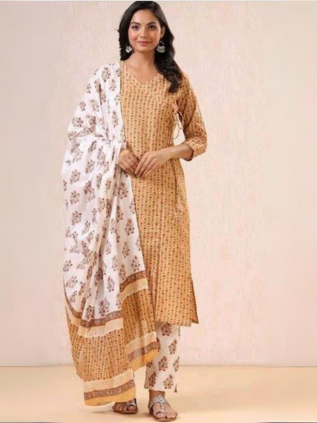 Mustard Angrakha Style Dupatta Set