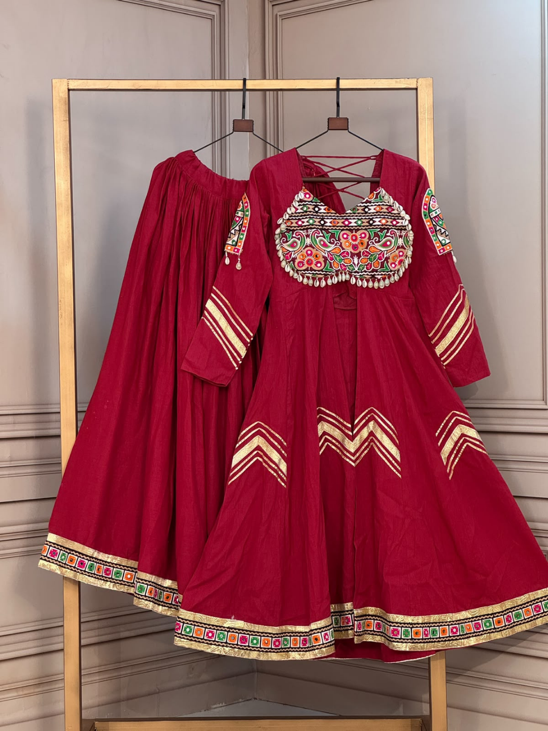 Garba Glam Kora Cotton Mirror Work Lehenga