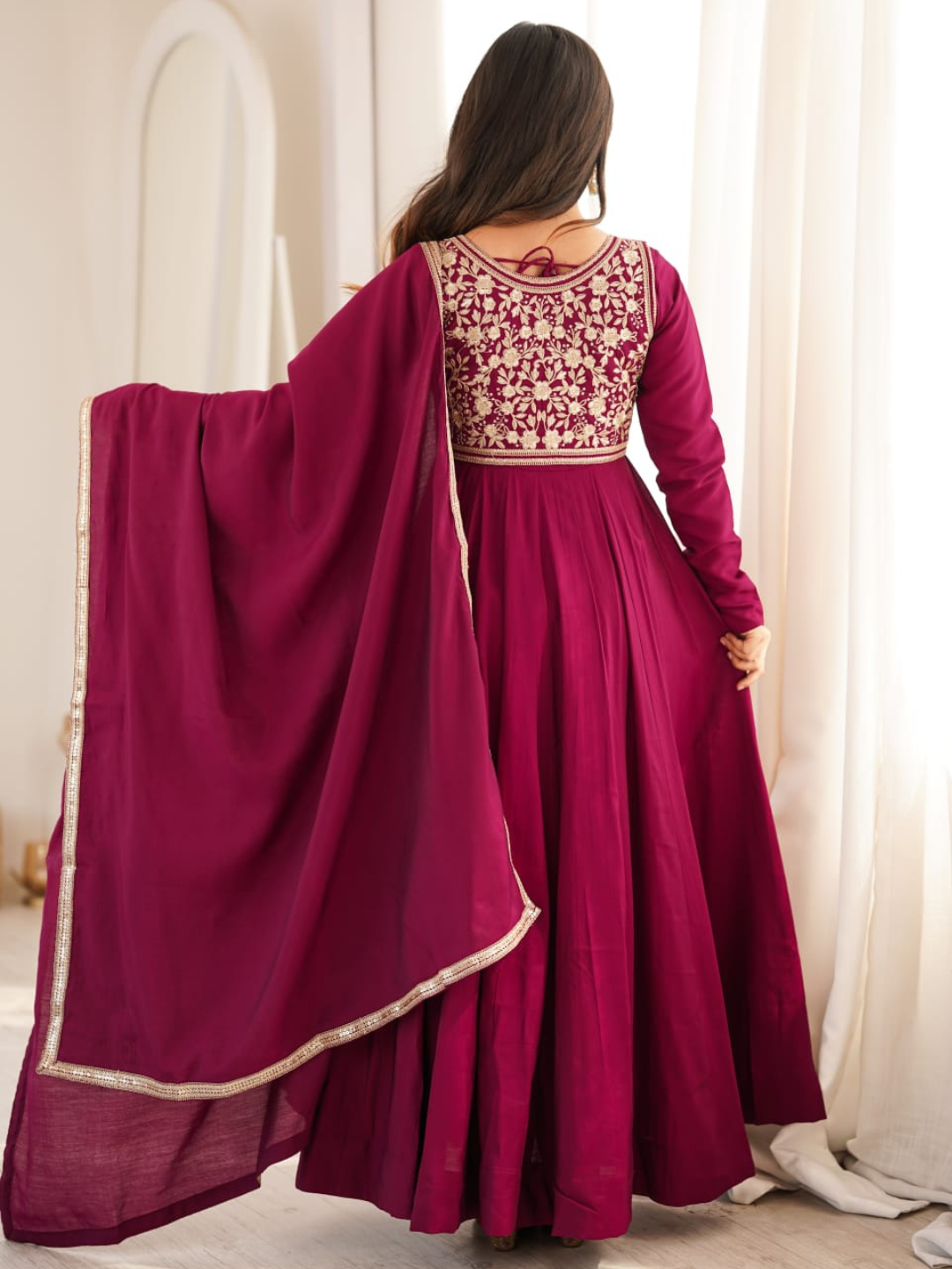 Royal Rani Pink Roman Silk Anarkali Set