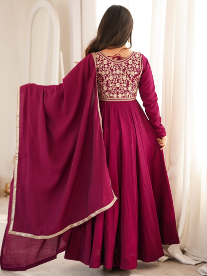 Royal Rani Pink Roman Silk Anarkali Set