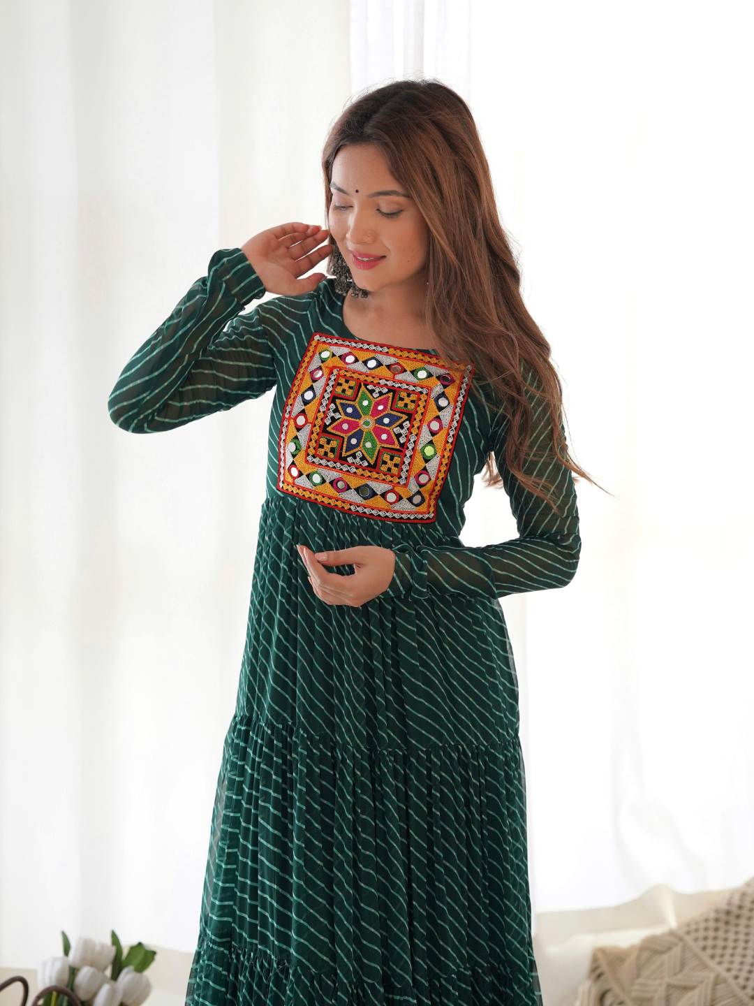 Leheriya Gown with Gamthi Patchwork