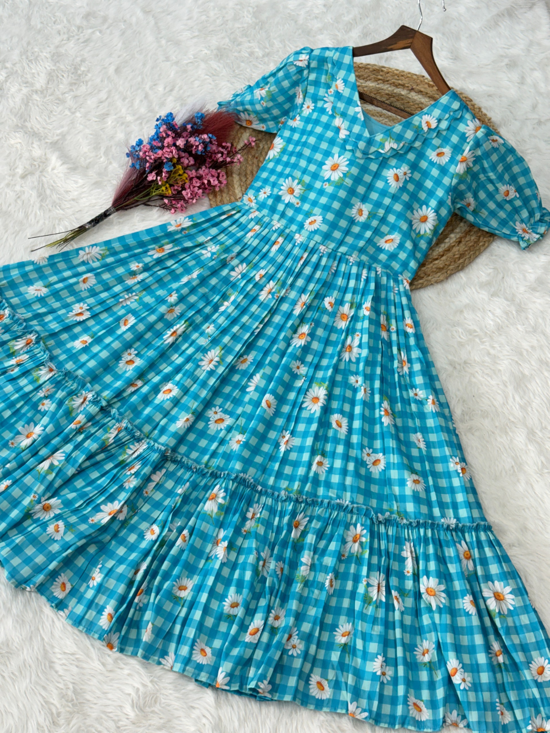 Breezy Gingham Muslin Silk Dress