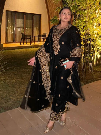 Luxe Velvet Embroidered Suit Set